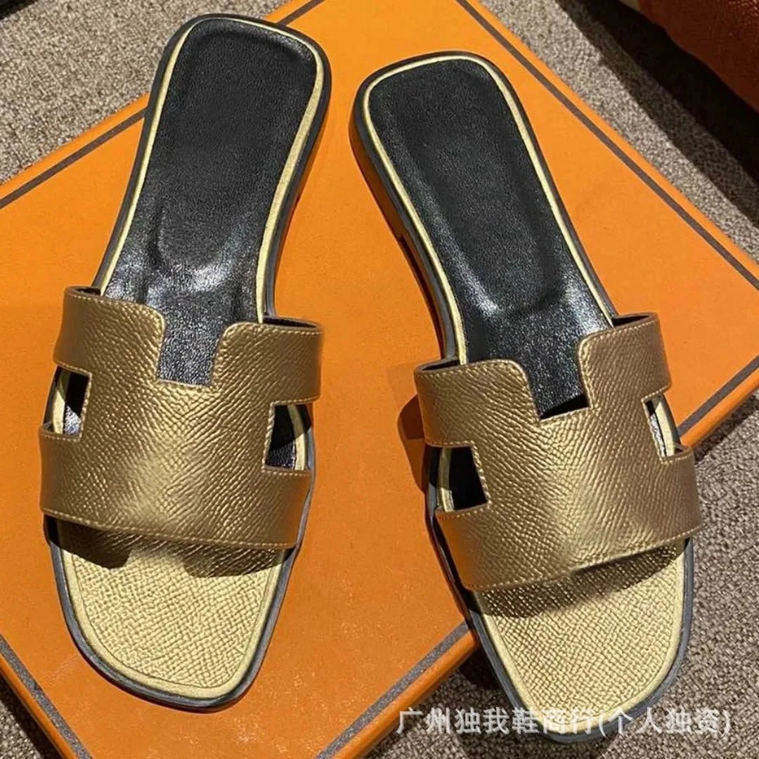 Hermès Sandals Oran H-Cut Slide — Palm print gold