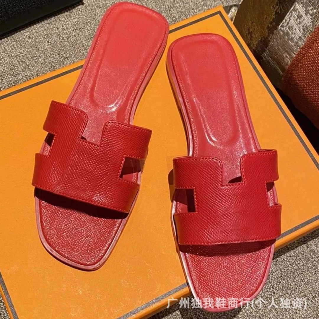 Hermès Sandals Oran H-Cut Slide — Palm print bright red