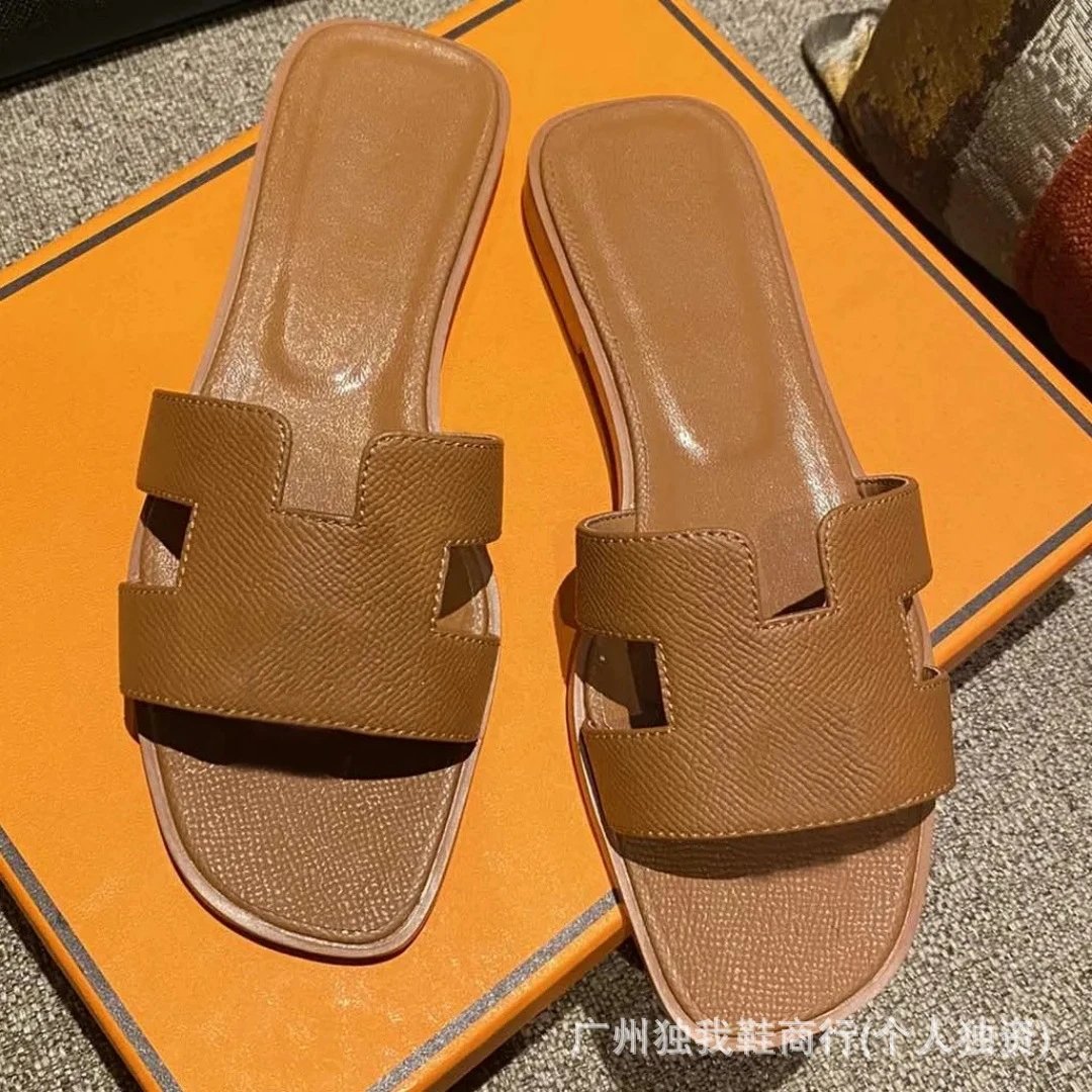 Hermès Sandals Oran H-Cut Slide — Palm print golden brown