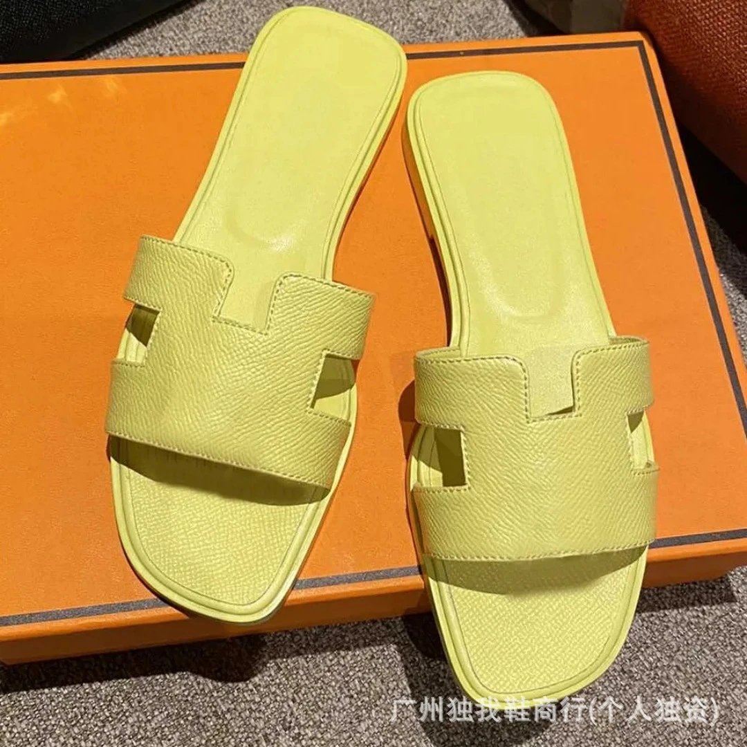 Hermès Sandals Oran H-Cut Slide — Lemon yellow
