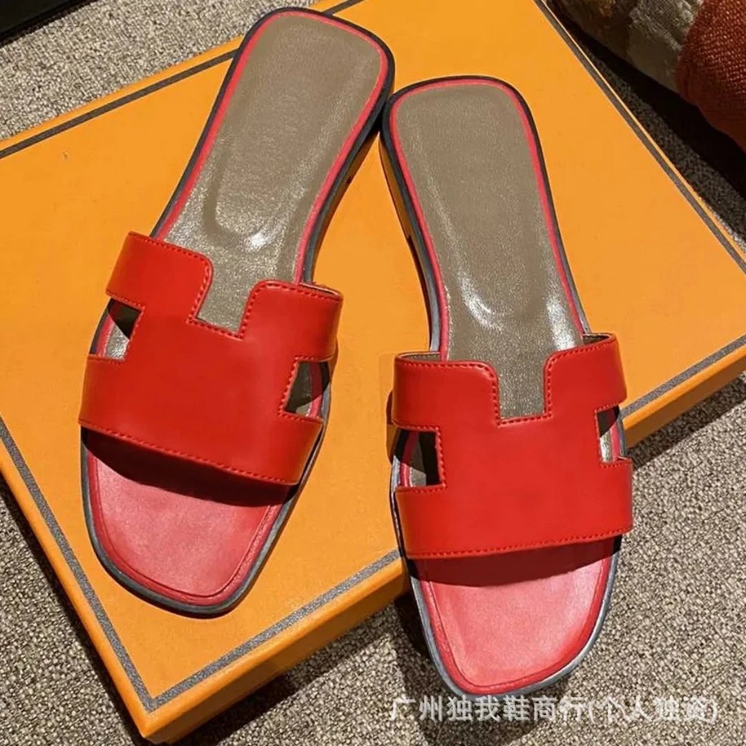 Hermès Sandals Oran H-Cut Slide — Classic Red Sheepskin