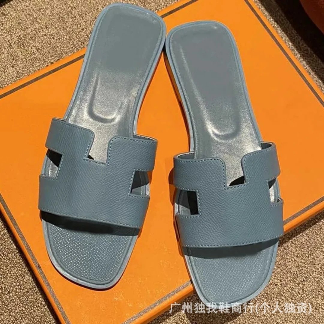 Hermès Sandals Oran H-Cut Slide — Denim blue