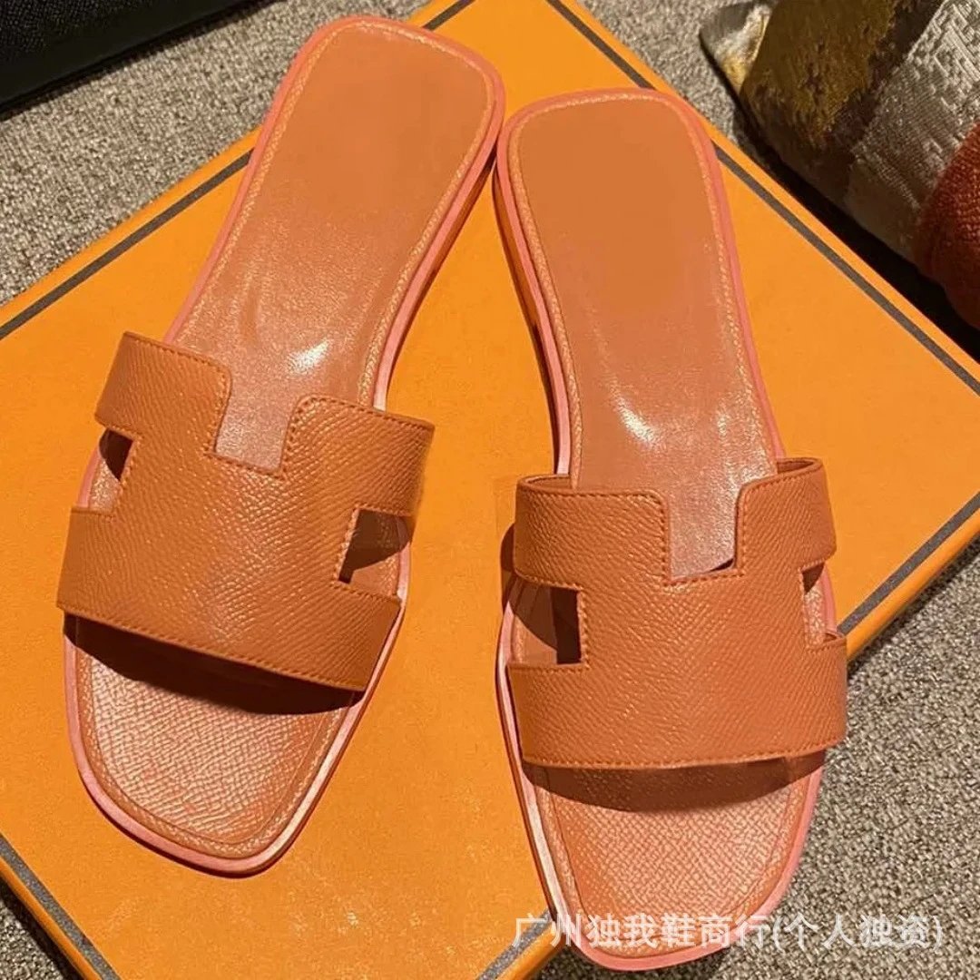 Hermès Sandals Oran H-Cut Slide — Palm print orange
