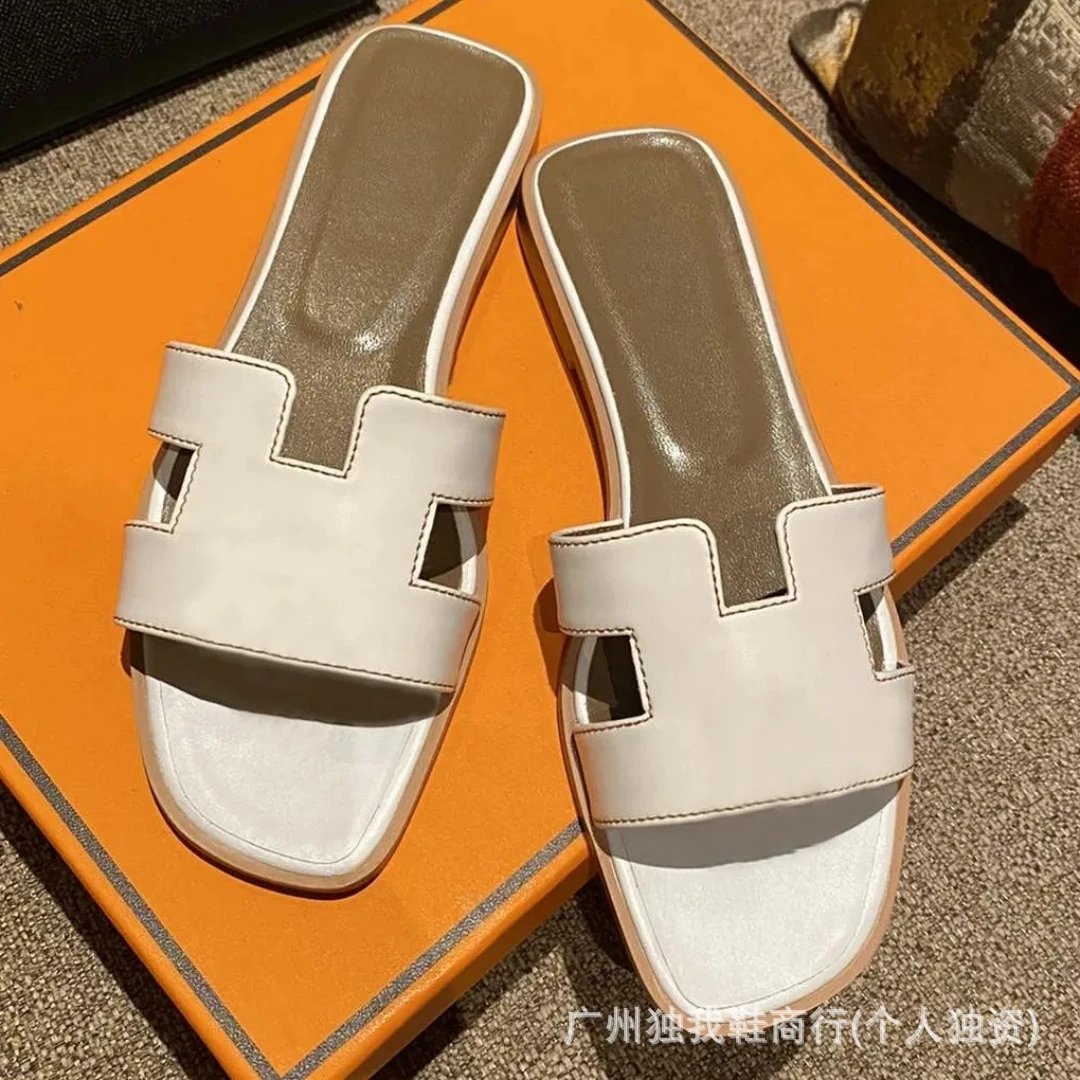 Hermès Sandals Oran H-Cut Slide — Classic White with Sheep Pattern