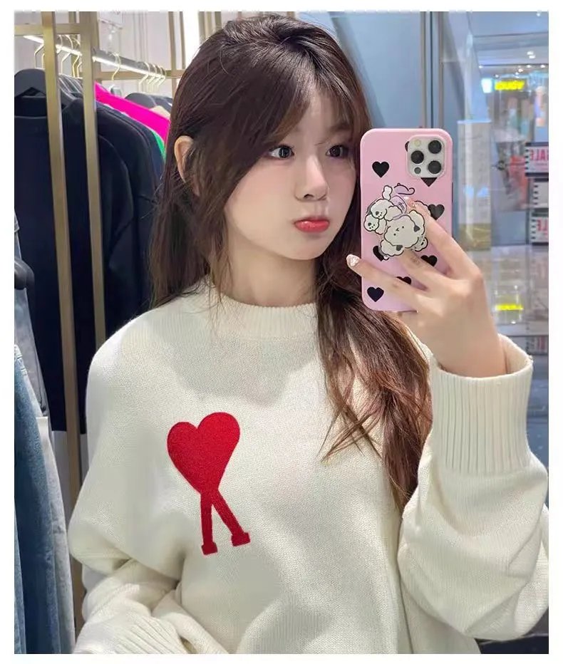 Ami Paris Heart Logo Knit Sweater Off-White - 48