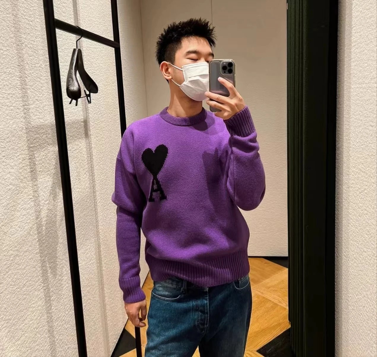 Ami Paris Heart Logo Knit Sweater Off-White - 42