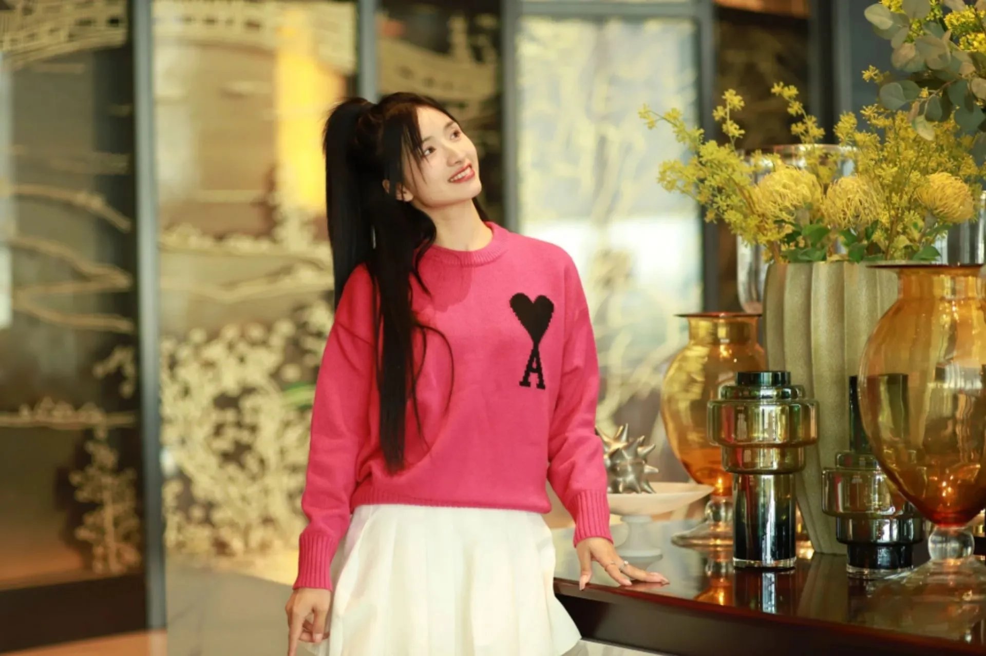 Ami Paris Heart Logo Knit Sweater Off-White - 45