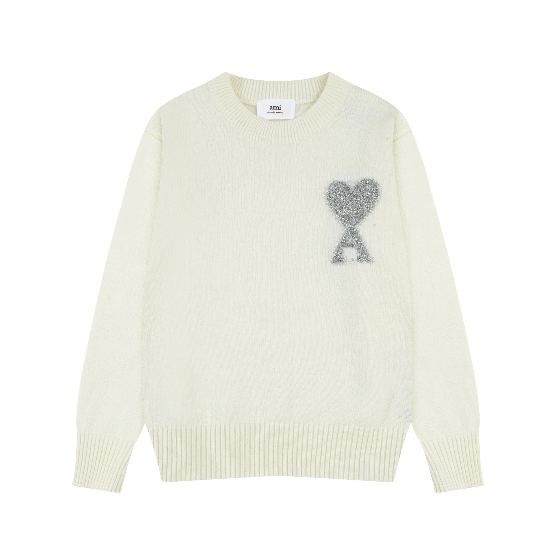Ami Paris Heart Logo Knit Sweater Off-White - 13