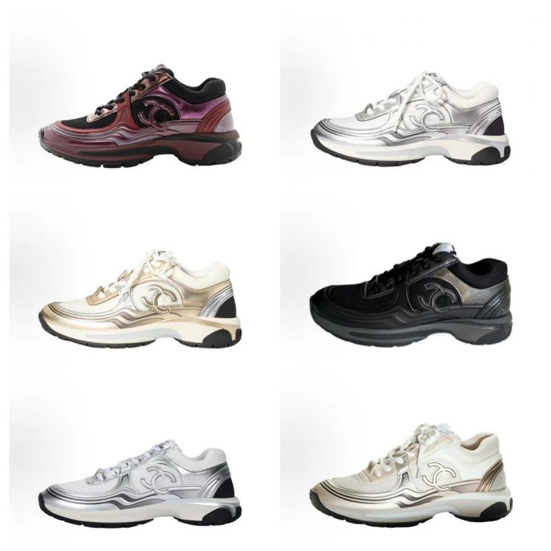 2023 Chanel-Style Gold and Silver Running Shoes Sneakers Silver Horn King Gold Horn Height Increasing Dad Shoes Thick Sole Mesh Casual