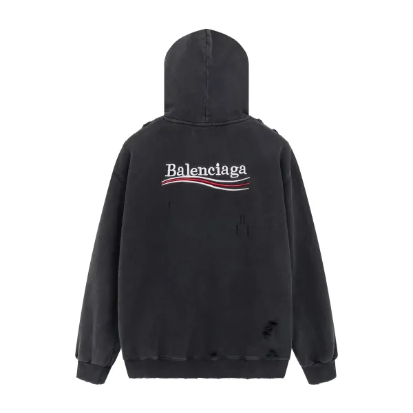 Balenciaga Distressed Logo Hoodie Black - 1
