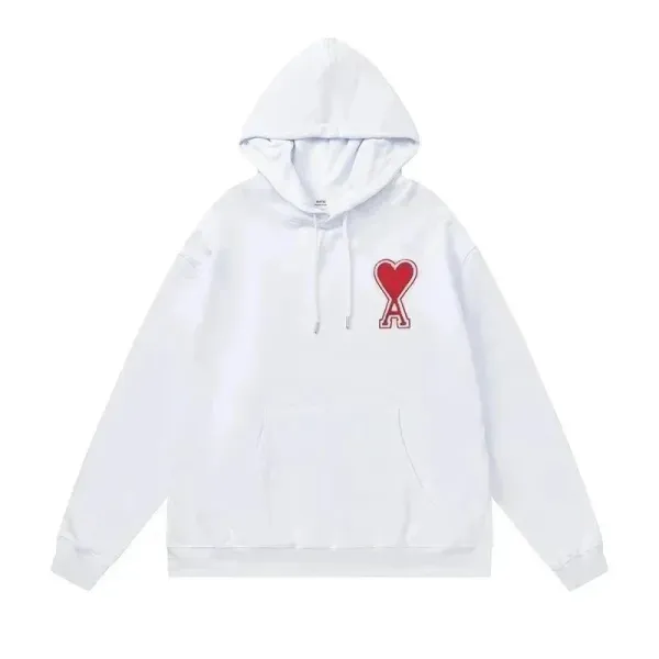 Ami Paris Heart Logo Hoodie White - 1