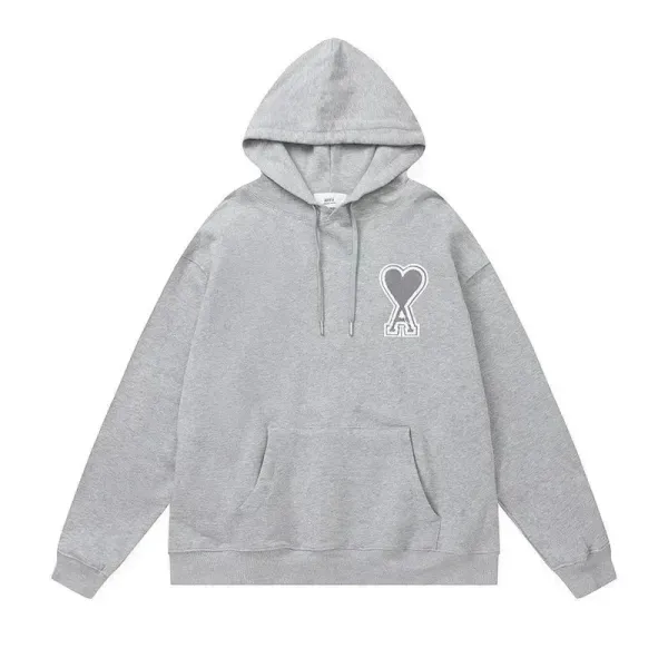 Ami Paris Heart Logo Hoodie Gray - 1