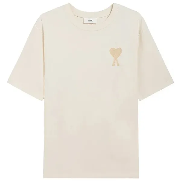 Ami Paris Heart Logo T-Shirt Beige T-Shirt - 1