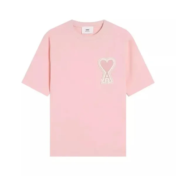 Ami Paris Heart Logo T-Shirt Pink - 1
