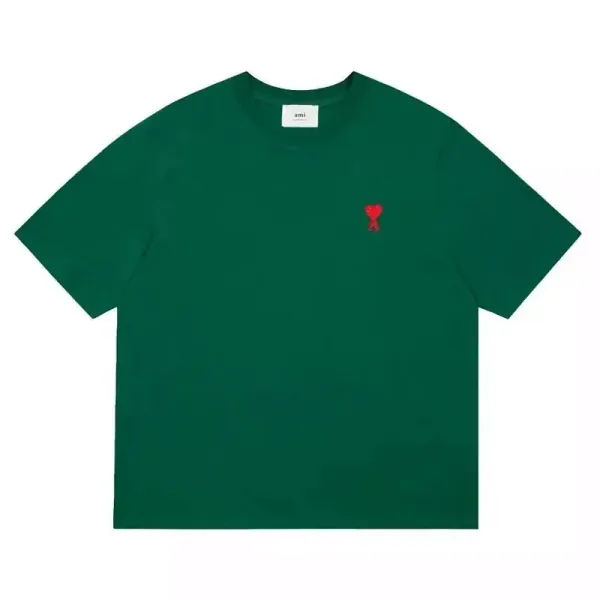Ami Paris Small Heart Embroidered Green T-Shirt - 1