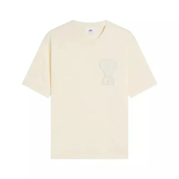 Ami Paris Heart Logo T-Shirt Beige T-Shirt - 1