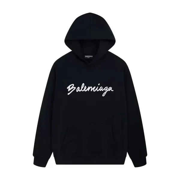 Balenciaga Script Logo Black Hoodie - 1