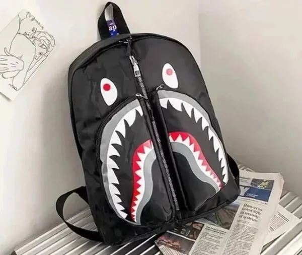 A Bathing Ape Shark Face Black Nylon Backpack - 1