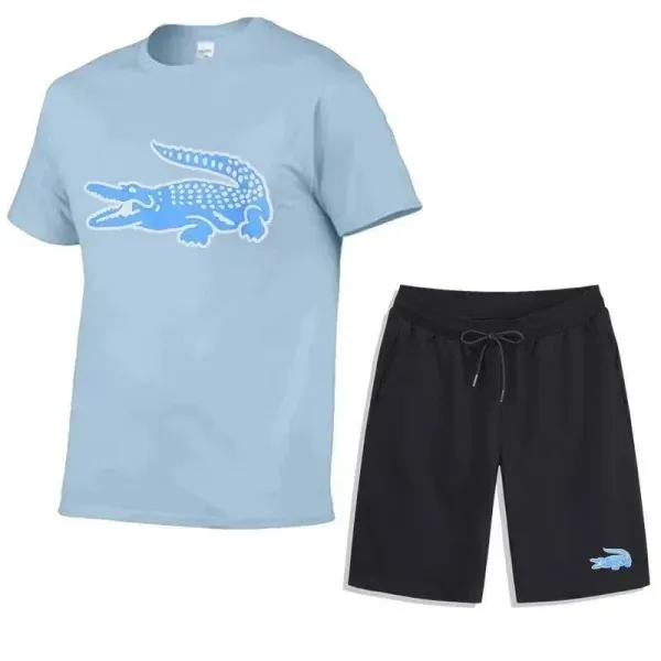 Lacoste Crocodile Logo T-Shirt and Shorts Set Light Blue/Black Casual Set - 1