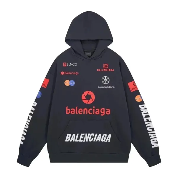 Balenciaga Logo Patchwork Hoodie Black - 1