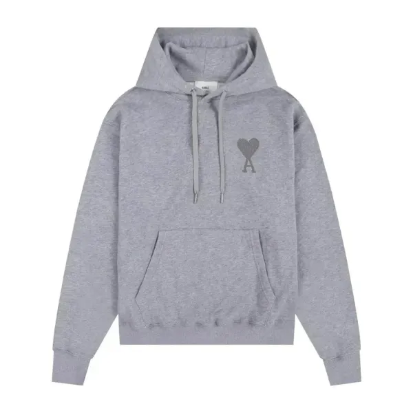 Ami Paris Heart Logo Hoodie Gray - 1