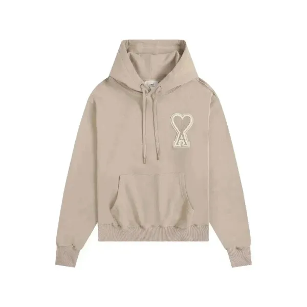 Ami Paris Heart Logo Hoodie Beige Hoodie - 1
