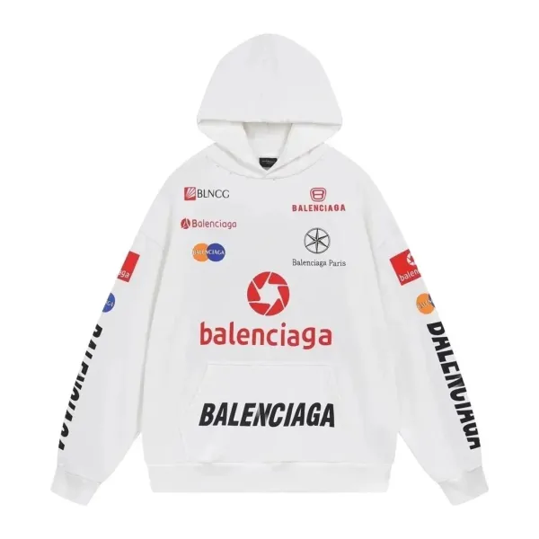 Balenciaga Racing Logo Hoodie White - 1