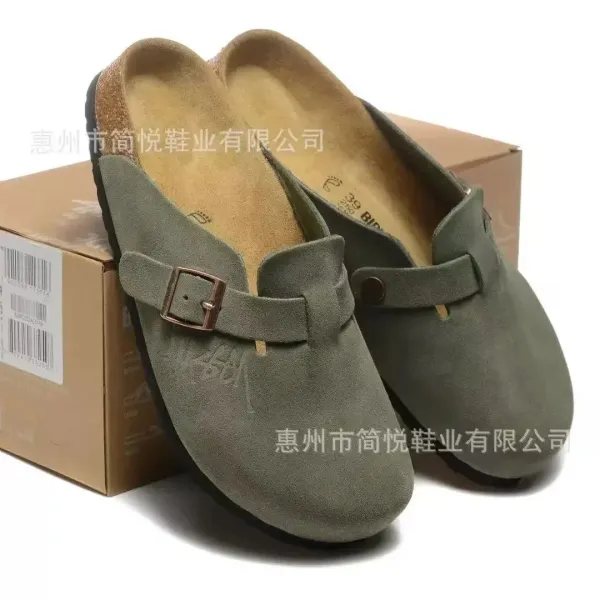 Birkenstock Boston Clog Army Green Suede Slippers - 1