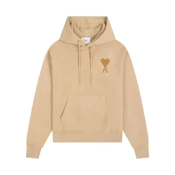 Ami Paris Heart Logo Hoodie Beige - 1