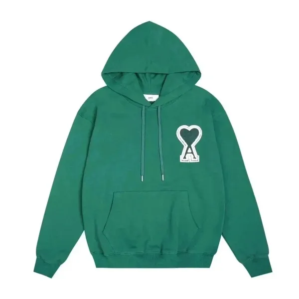 Ami Paris Heart Logo Hoodie Green - 1