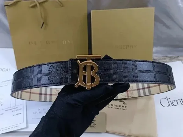 Burberry TB Monogram Check Leather Belt Black - 1