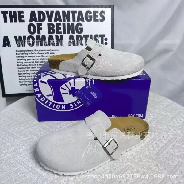 Birkenstock Boston Clog Silver Suede Embroidered Women's Slipper - 1