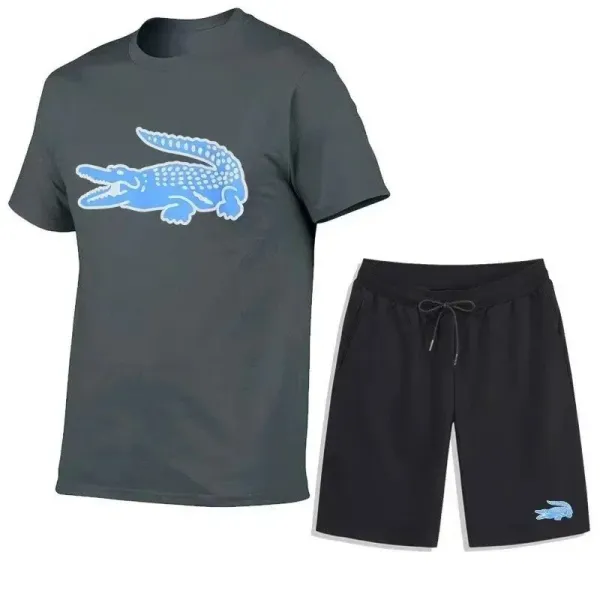 Lacoste Crocodile Print T-Shirt and Shorts Set Gray/Black - 1