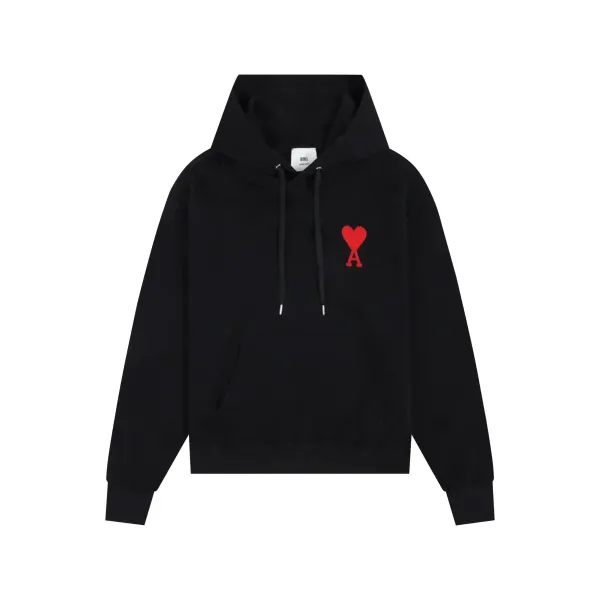 Ami Paris Heart Logo Black Hoodie - 1