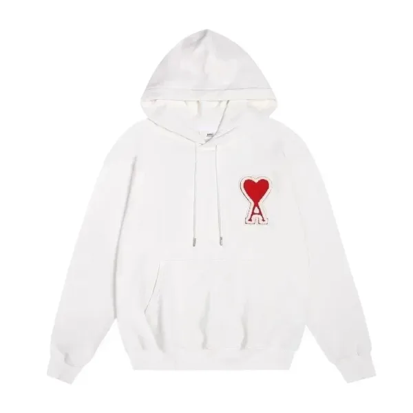 Ami Paris Heart Logo Hoodie White - 1