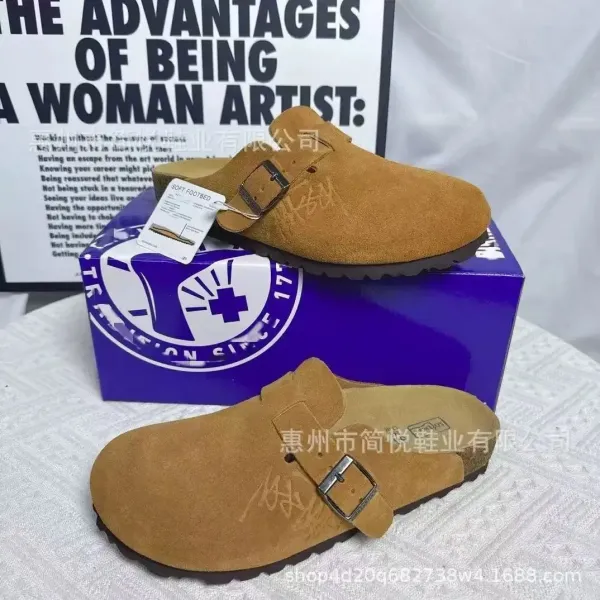 Birkenstock Boston Soft Footbed Suede Tan Clogs - 1