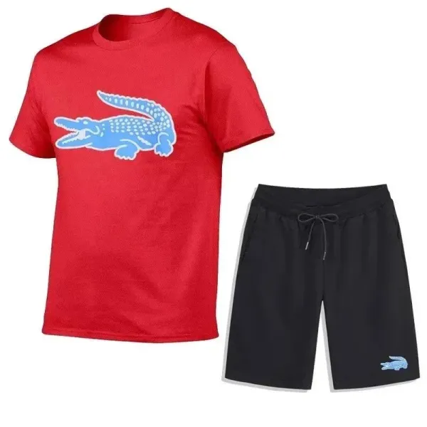 Lacoste Crocodile Logo Red T-Shirt and Black Shorts Set - 1