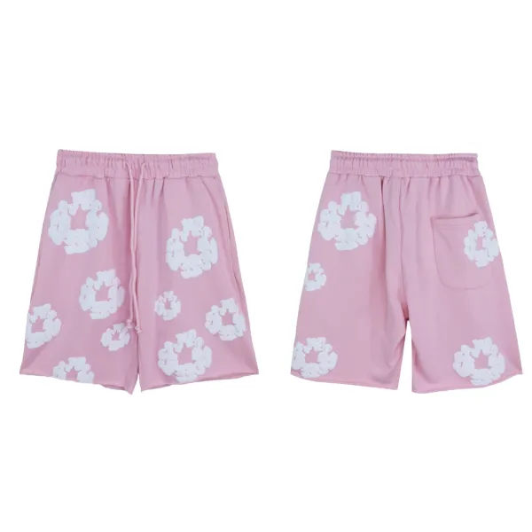 Design Scrunchie Print Pink Sweat Shorts - 1