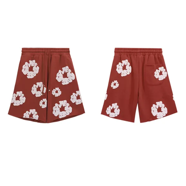 Design Cloud Print Drawstring Shorts Burgundy - 1