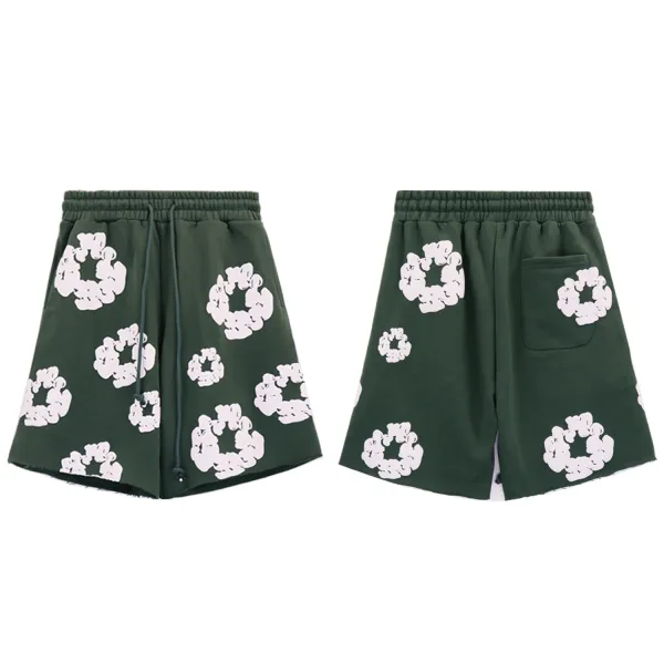 Design Floral Print Drawstring Waist Shorts Army Green - 1