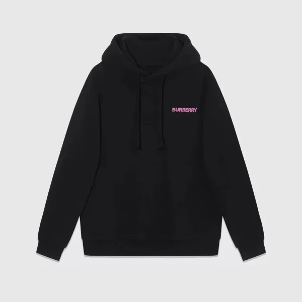 Burberry Logo Embroidered Black Hoodie - 1