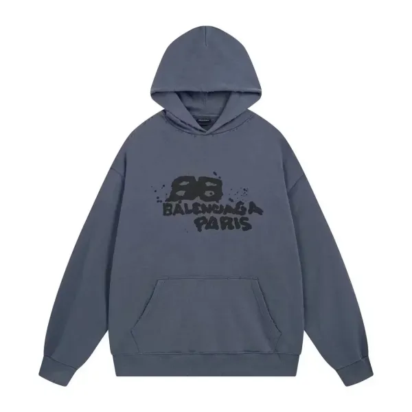 Balenciaga BB Logo Washed Gray Hoodie - 1