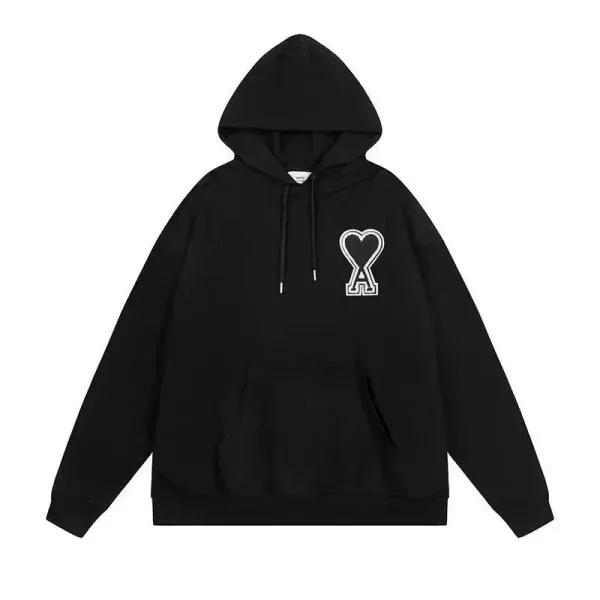 Ami Paris Heart Logo Hoodie Black - 1