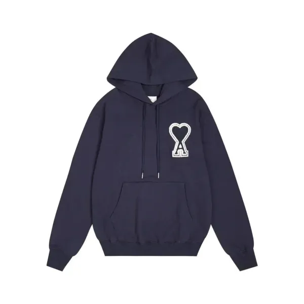 Ami Paris Heart Logo Hoodie Navy - 1