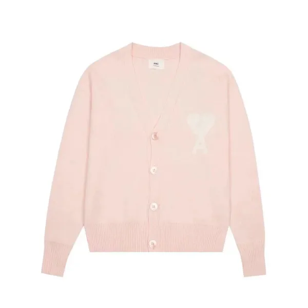 Ami Paris Heart Logo Knit Cardigan Pink - 1