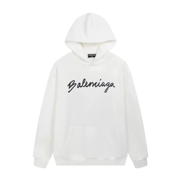 Balenciaga Script Logo Hoodie White - 1