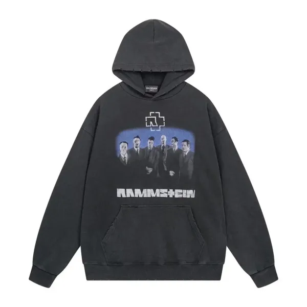 Balenciaga x Rammstein Distressed Graphic Hoodie Black - 1