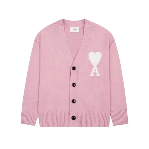 Ami Paris Heart Logo Knit Cardigan Pink - 1