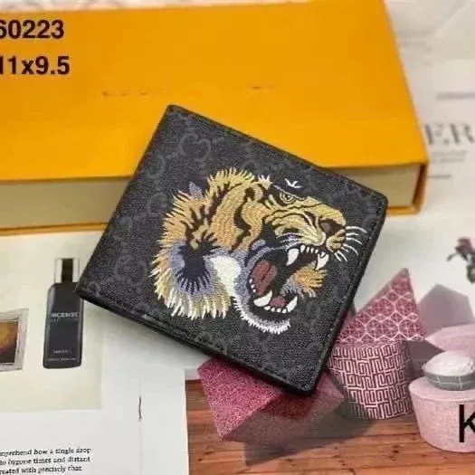Gucci Tiger Embroidered GG Marmont Short Wallet Black - 1