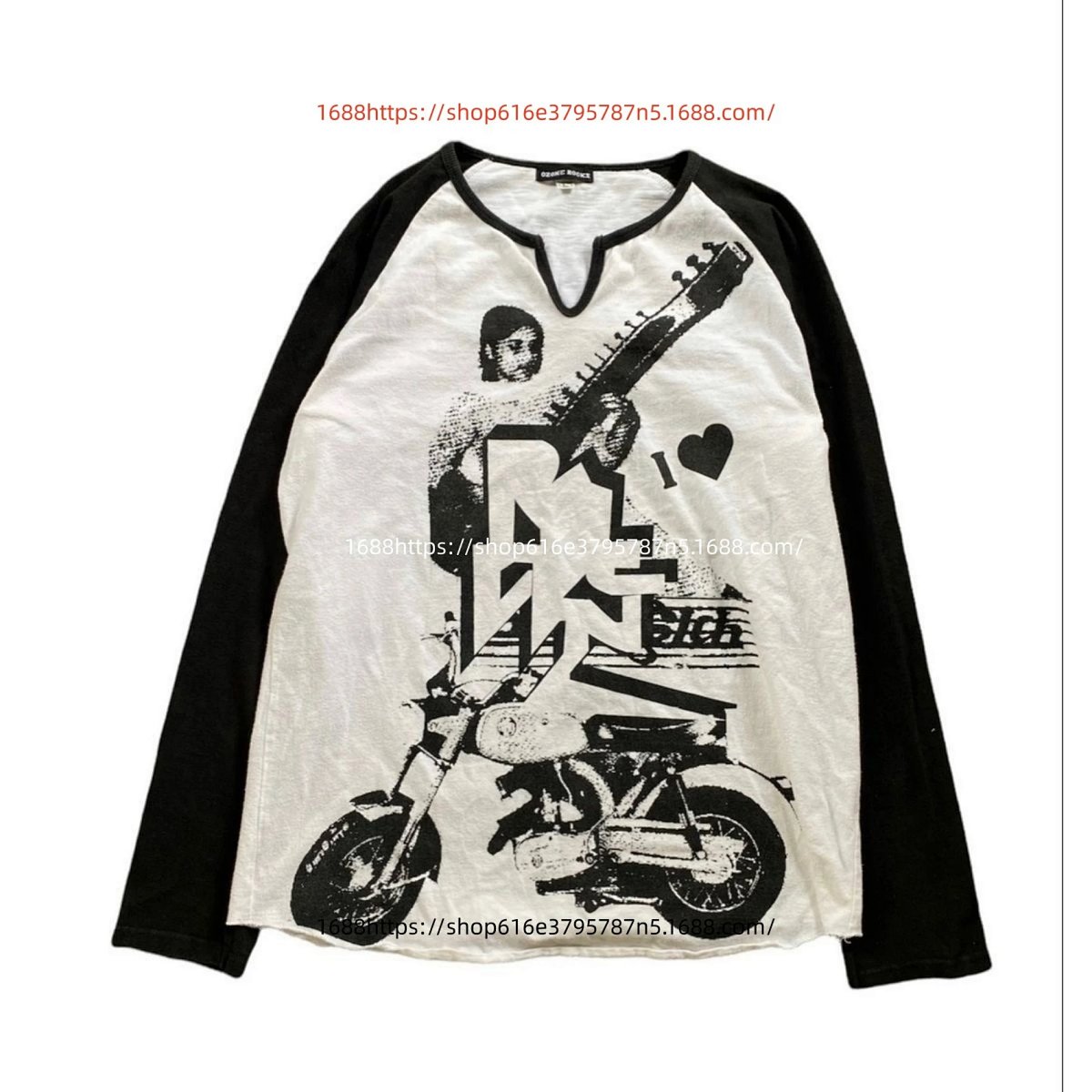 JUN Letter Print Black Long-Sleeve Tee
